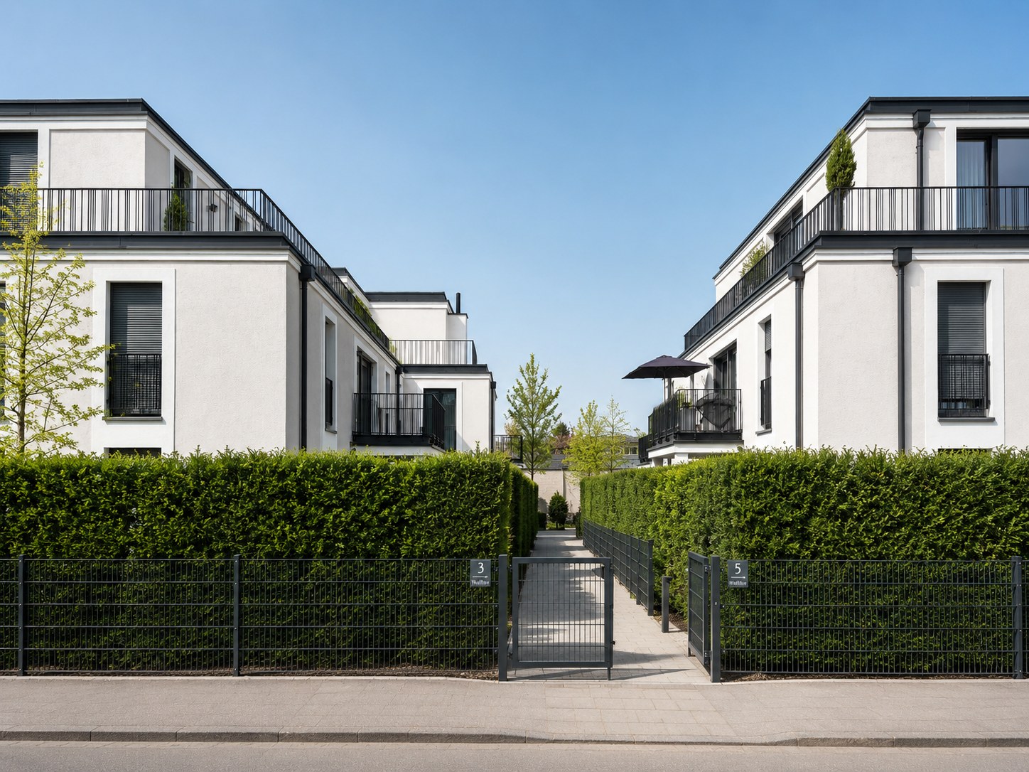 Moderne Stadtvillen mit begrüntem Zugang